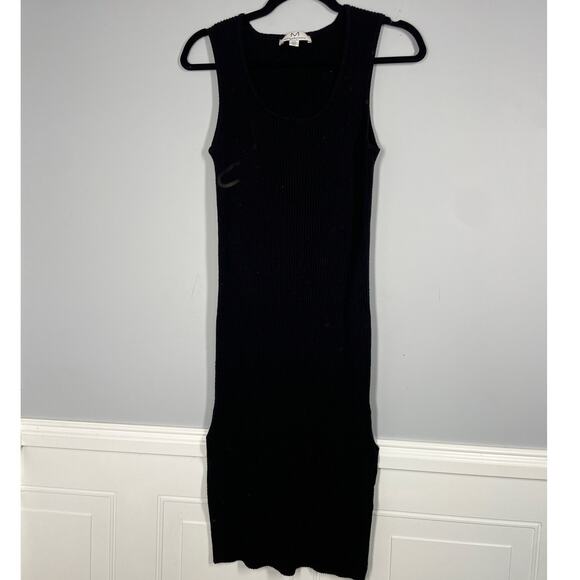 Magaschoni, Size Large, Black Rib Knit Bodycon Dress, Sleeveless, Side Slits - Picture 1 of 7